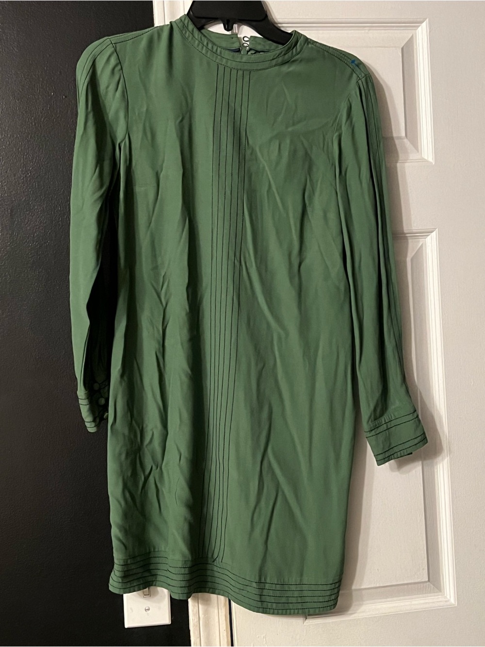 Boden Forest Green Long Sleeve Pintuck Shift Dress